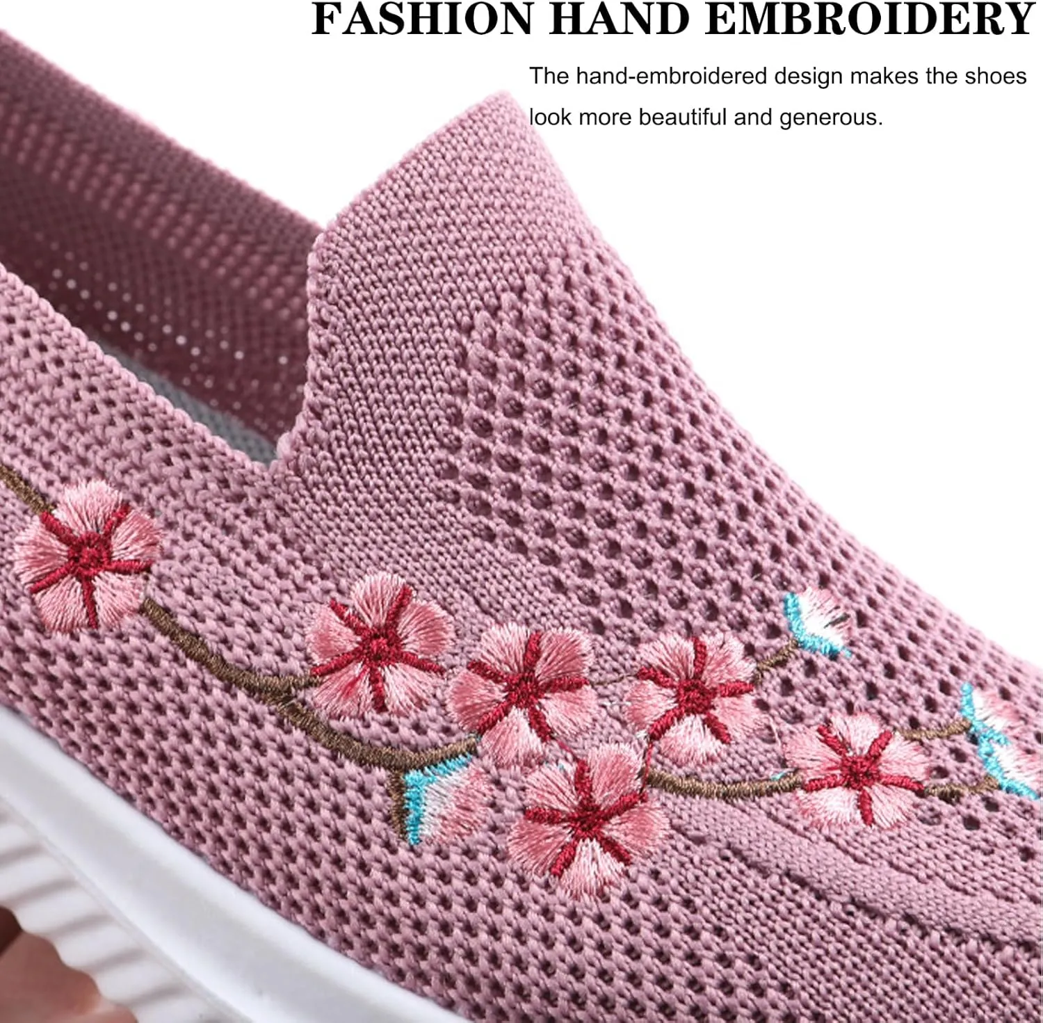 Women's Breathable Mesh Embroidered Walking Shoes Lightweight Comfortable Non-Slip Sneakers Casual Fashion Slip On Soft Sole Tennis Shoes Loafers