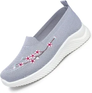 Women's Breathable Mesh Embroidered Walking Shoes Lightweight Comfortable Non-Slip Sneakers Casual Fashion Slip On Soft Sole Tennis Shoes Loafers