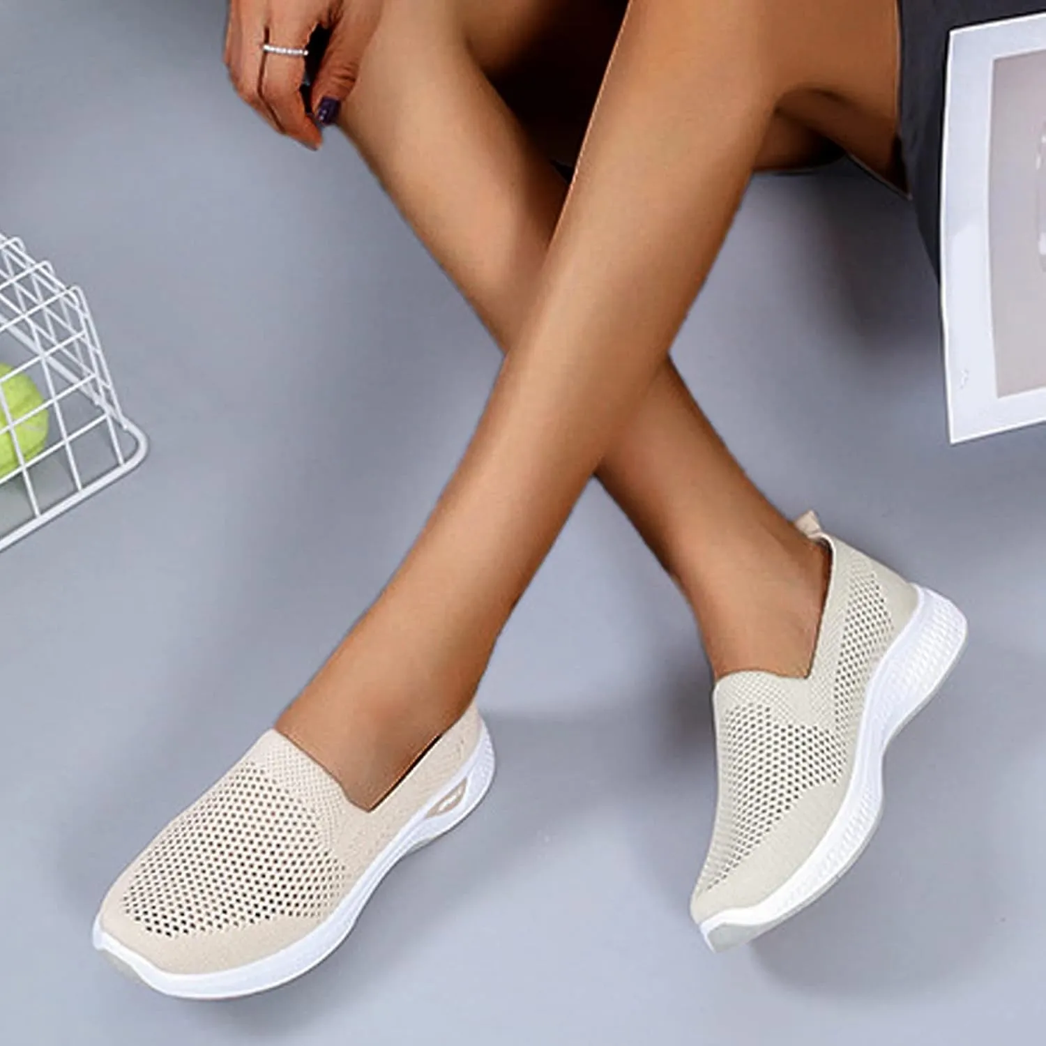 Womens Breathable Slip On Shoes Casual Comfortable Walking Sneakers Lightweight Canvas Flats Non Slip Loafers