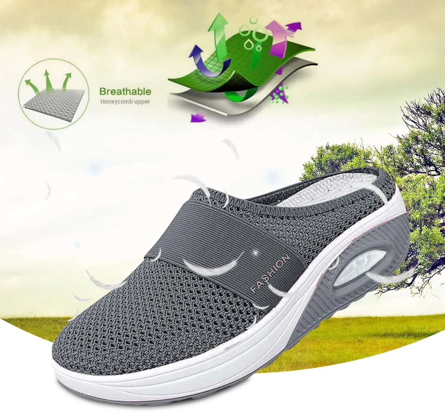 Women's Breathable Walking Mules Shoes - Lightweight Garden Clogs Casual Mesh Sneakers Open Back Slip-on House Shoes
