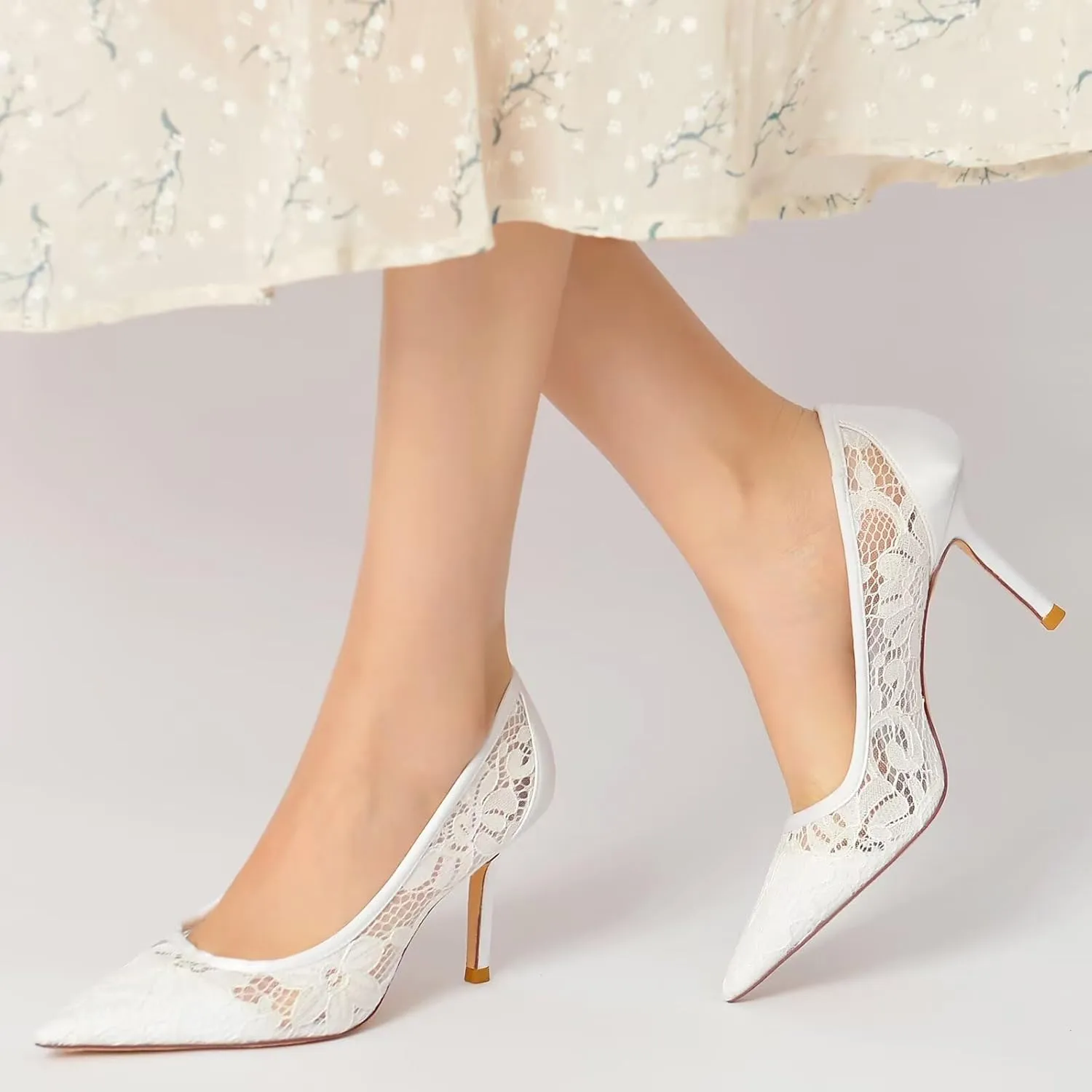 Women's Bridal Wedding Pumps - Lace Hook Flower Pointed Toe Stilettos with 3 Inch Heel, Elegant Bride & Bridesmaid Shoes for Prom, Ceremony & Reception Party