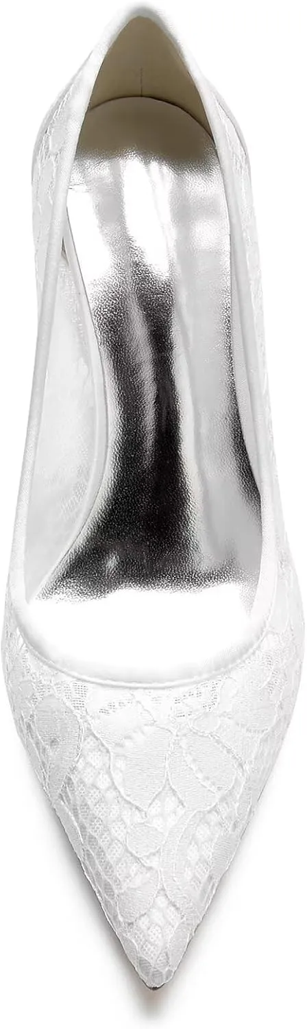 Women's Bridal Wedding Pumps - Lace Hook Flower Pointed Toe Stilettos with 3 Inch Heel, Elegant Bride & Bridesmaid Shoes for Prom, Ceremony & Reception Party