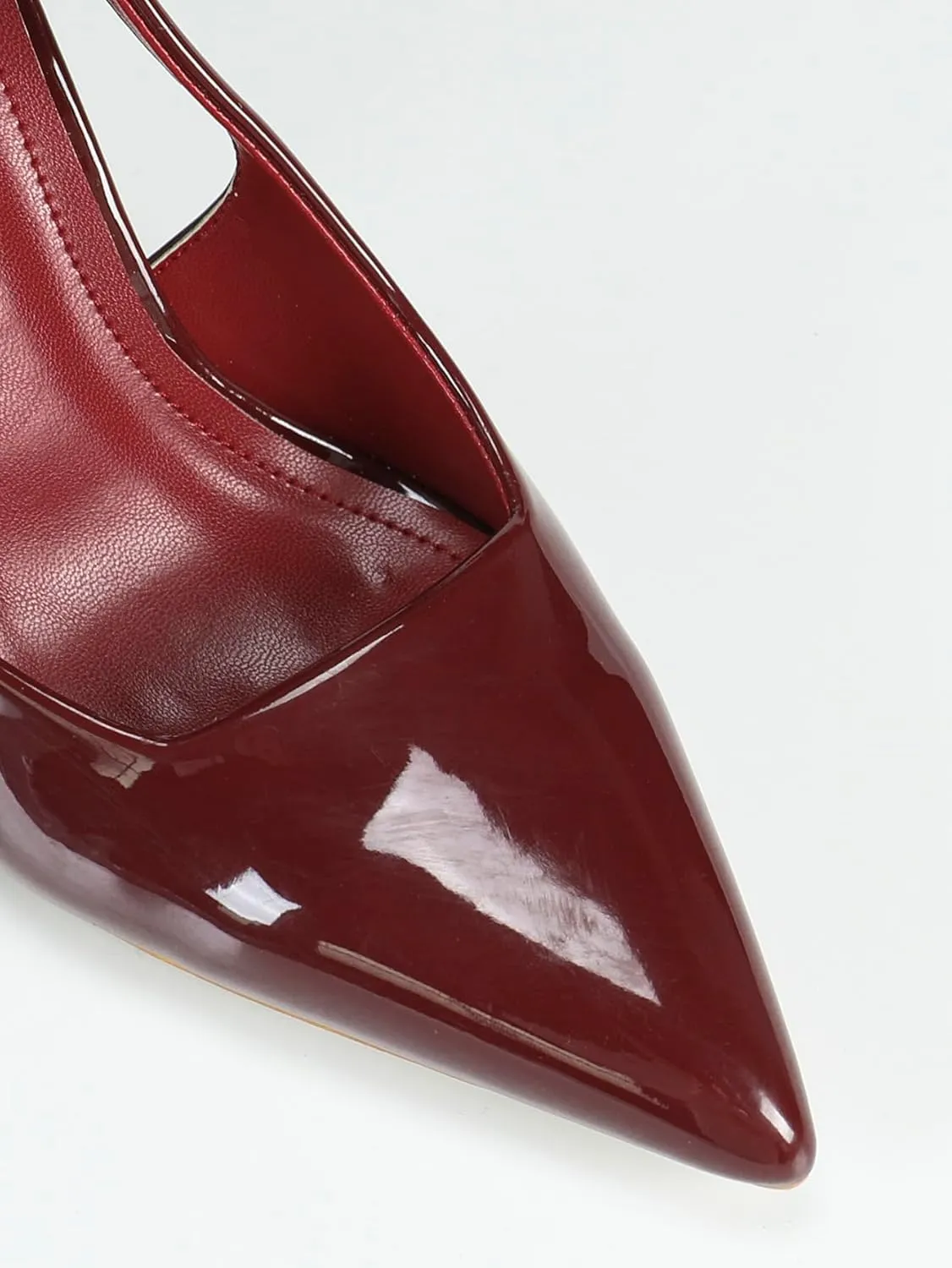 Women's Burgundy Patent Leather High-Heel Sandals | Pointed-Toe Slingback Pumps with Rose-Gold Heel | Elegant Banquet Business Shoes | 2025 Trendy Dress Heels
