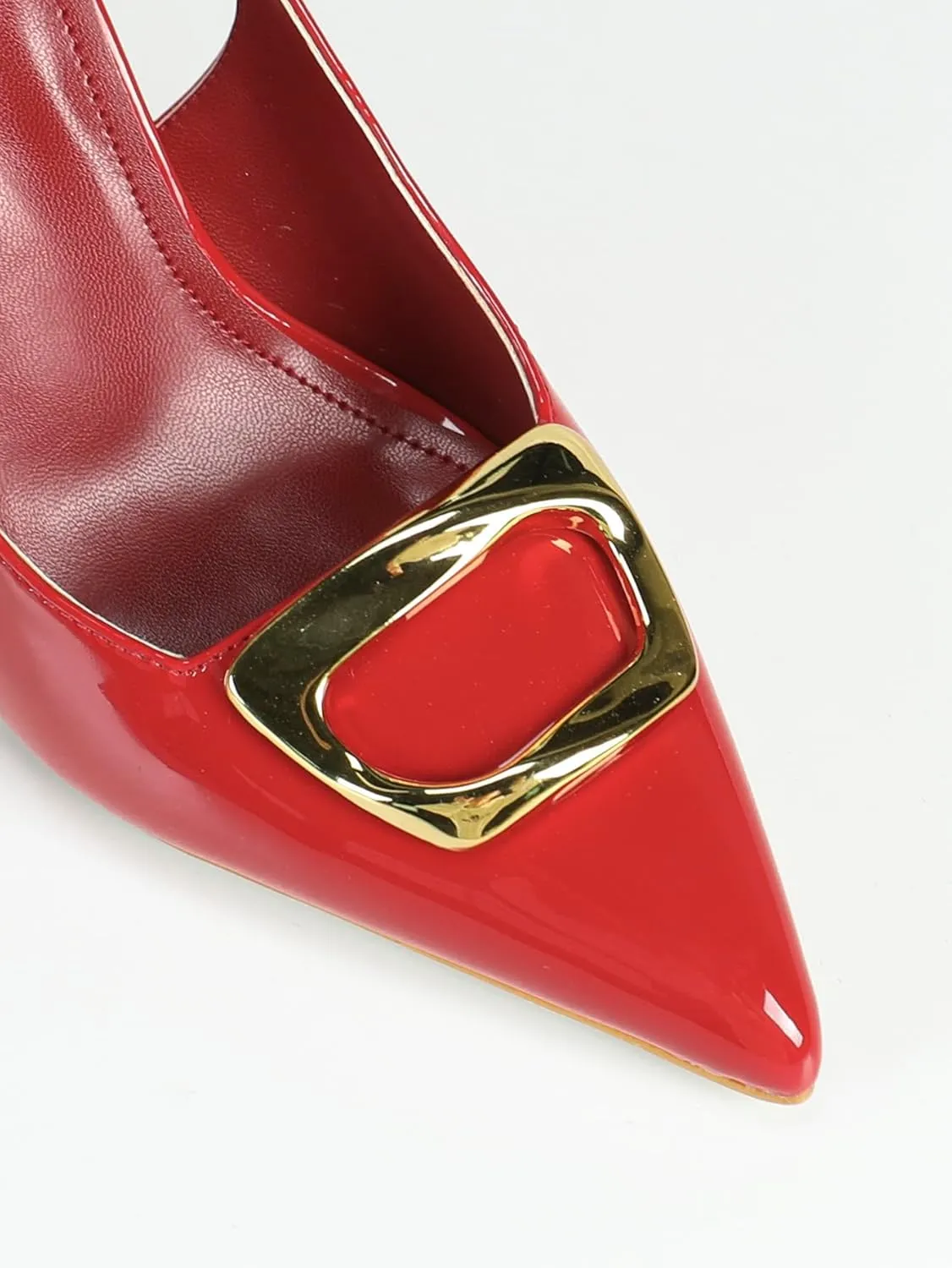 Women's Burgundy Patent Leather High-Heel Sandals | Pointed-Toe Slingback Pumps with Rose-Gold Heel | Elegant Banquet Business Shoes | 2025 Trendy Dress Heels