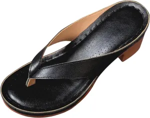 Women's Chunky Heel Sandals Solid Color Flip Flops Comfortable Heeled Mules Slip On Open Toe Shoes Beach Vacation Sandals for Long Walk Casual Shoes