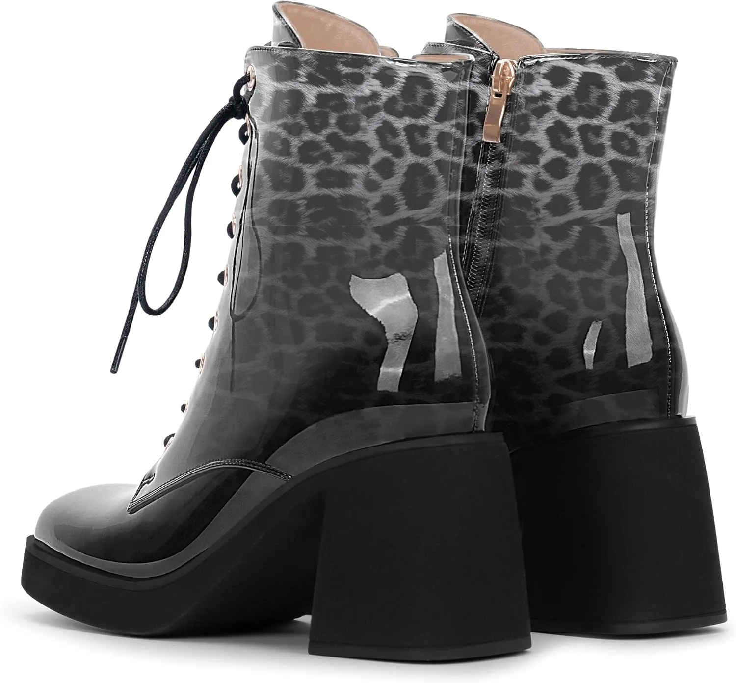Women's Chunky Heel Square Toe Platform Ankle Boots Lace Up Booties