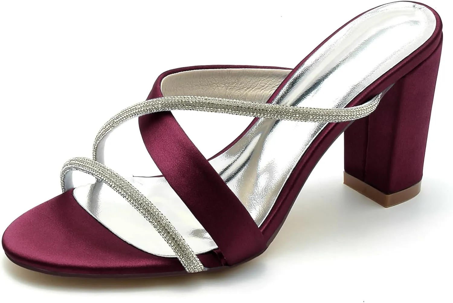 Women's Chunky Heels Closed Toe Dress Pumps Shoes Rhinestone Pointed Toe Slingback Wedding Bridal Shoes