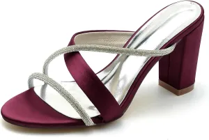Women's Chunky Heels Closed Toe Dress Pumps Shoes Rhinestone Pointed Toe Slingback Wedding Bridal Shoes