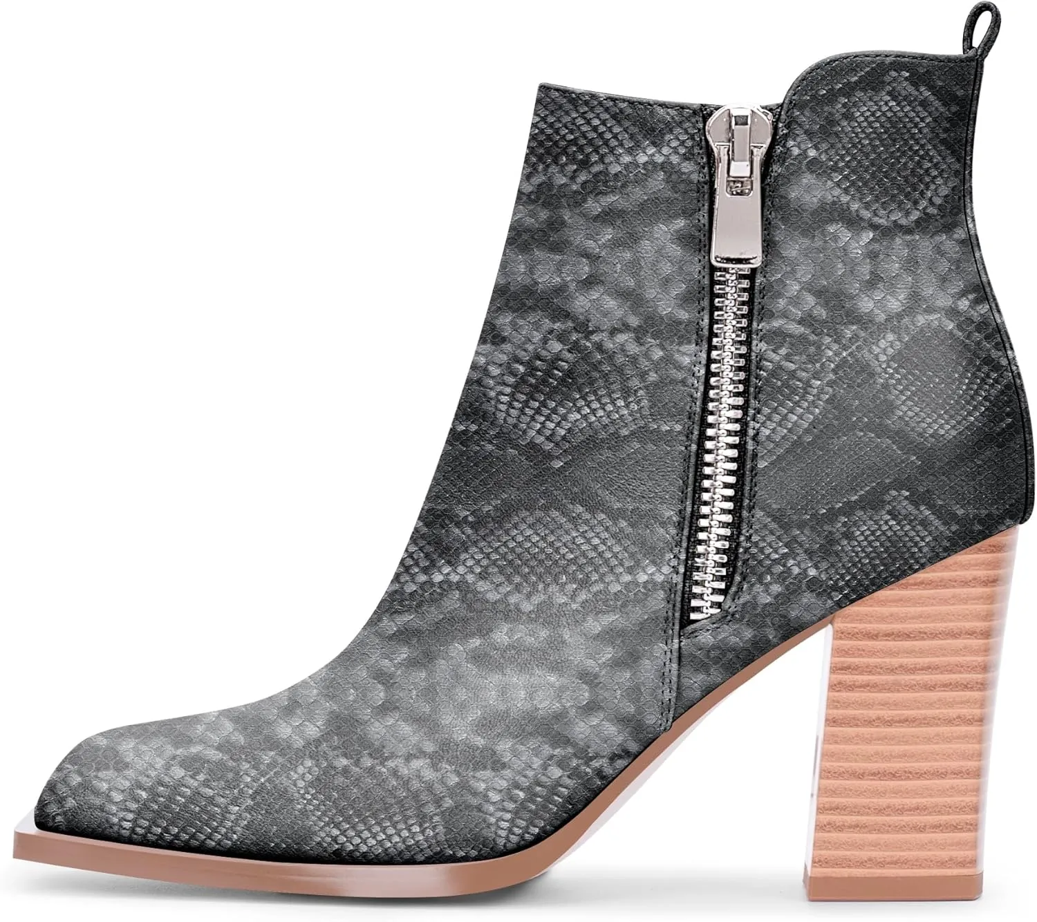 Women's Chunky High Heel Ankle Boots Side Zipper Square Toe Dress Booties