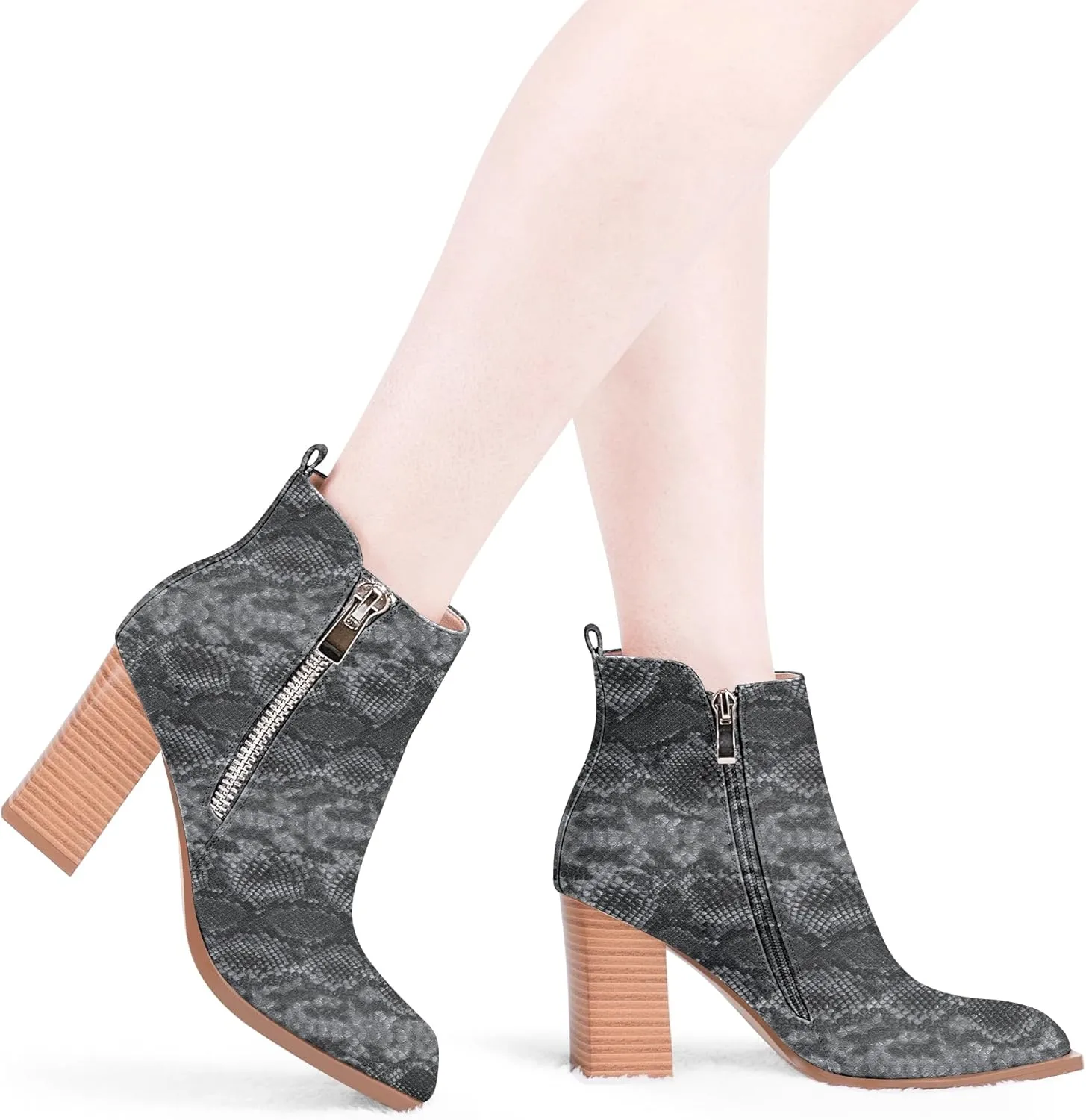 Women's Chunky High Heel Ankle Boots Side Zipper Square Toe Dress Booties
