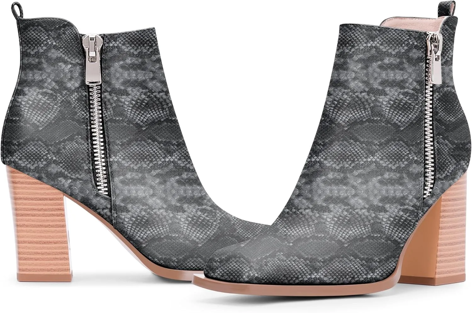 Women's Chunky High Heel Ankle Boots Side Zipper Square Toe Dress Booties