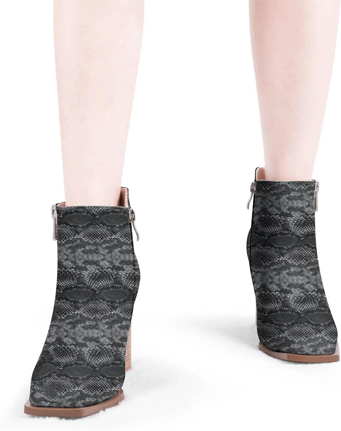 Women's Chunky High Heel Ankle Boots Side Zipper Square Toe Dress Booties