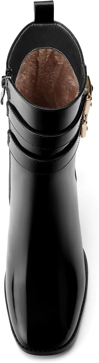 Womens Chunky High Heel Boots - Zip Up, Square Toe, Ankle Booties,Simple Classic Mid Heel Shoes for Women2.5in
