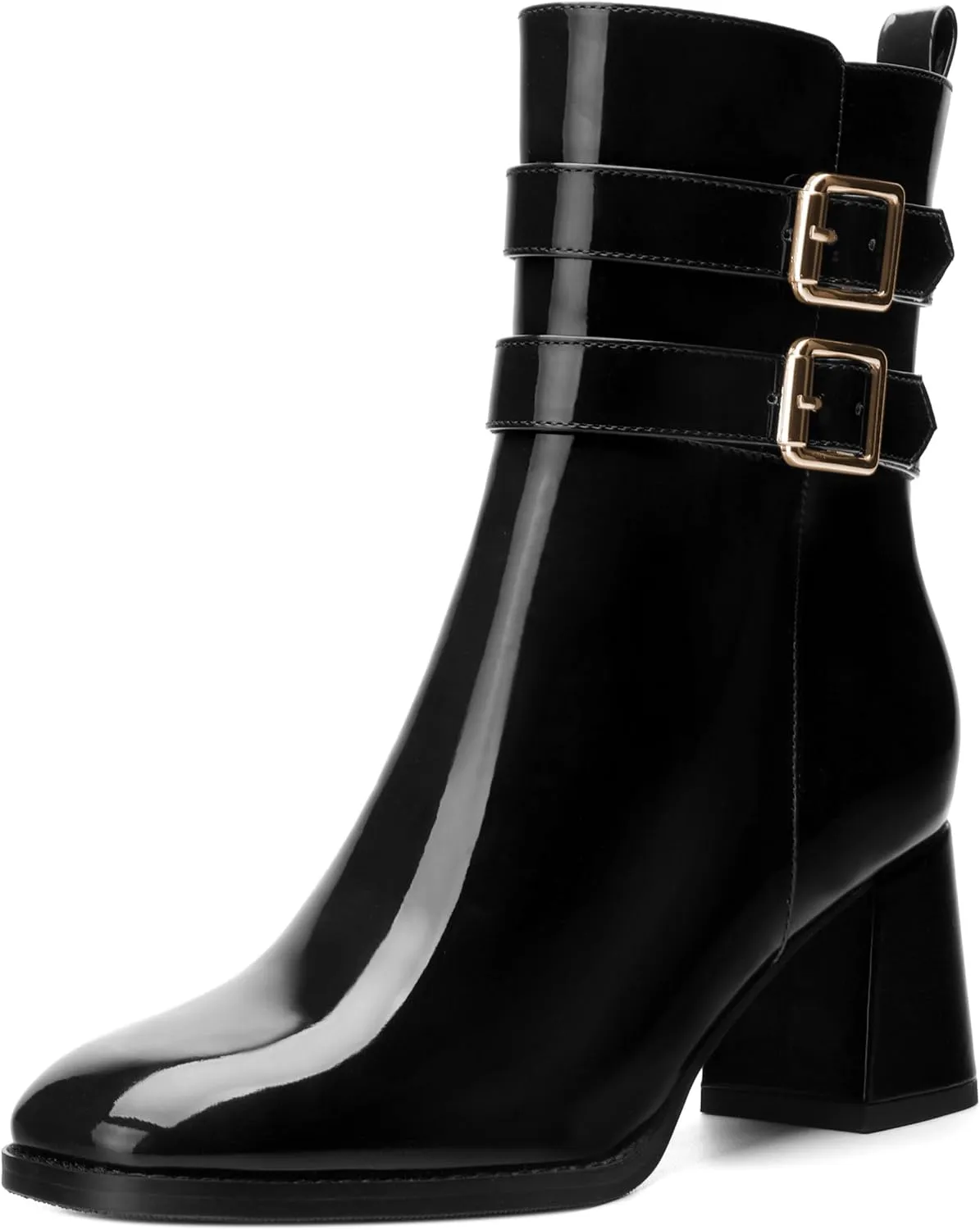 Womens Chunky High Heel Boots - Zip Up, Square Toe, Ankle Booties,Simple Classic Mid Heel Shoes for Women2.5in