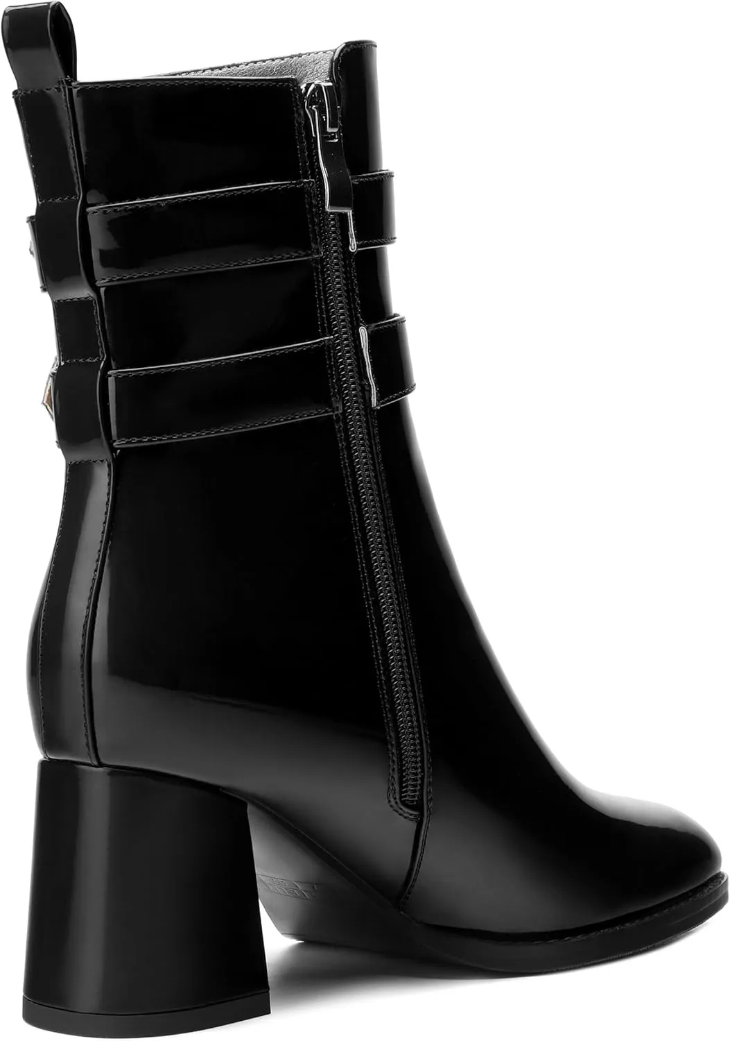 Womens Chunky High Heel Boots - Zip Up, Square Toe, Ankle Booties,Simple Classic Mid Heel Shoes for Women2.5in