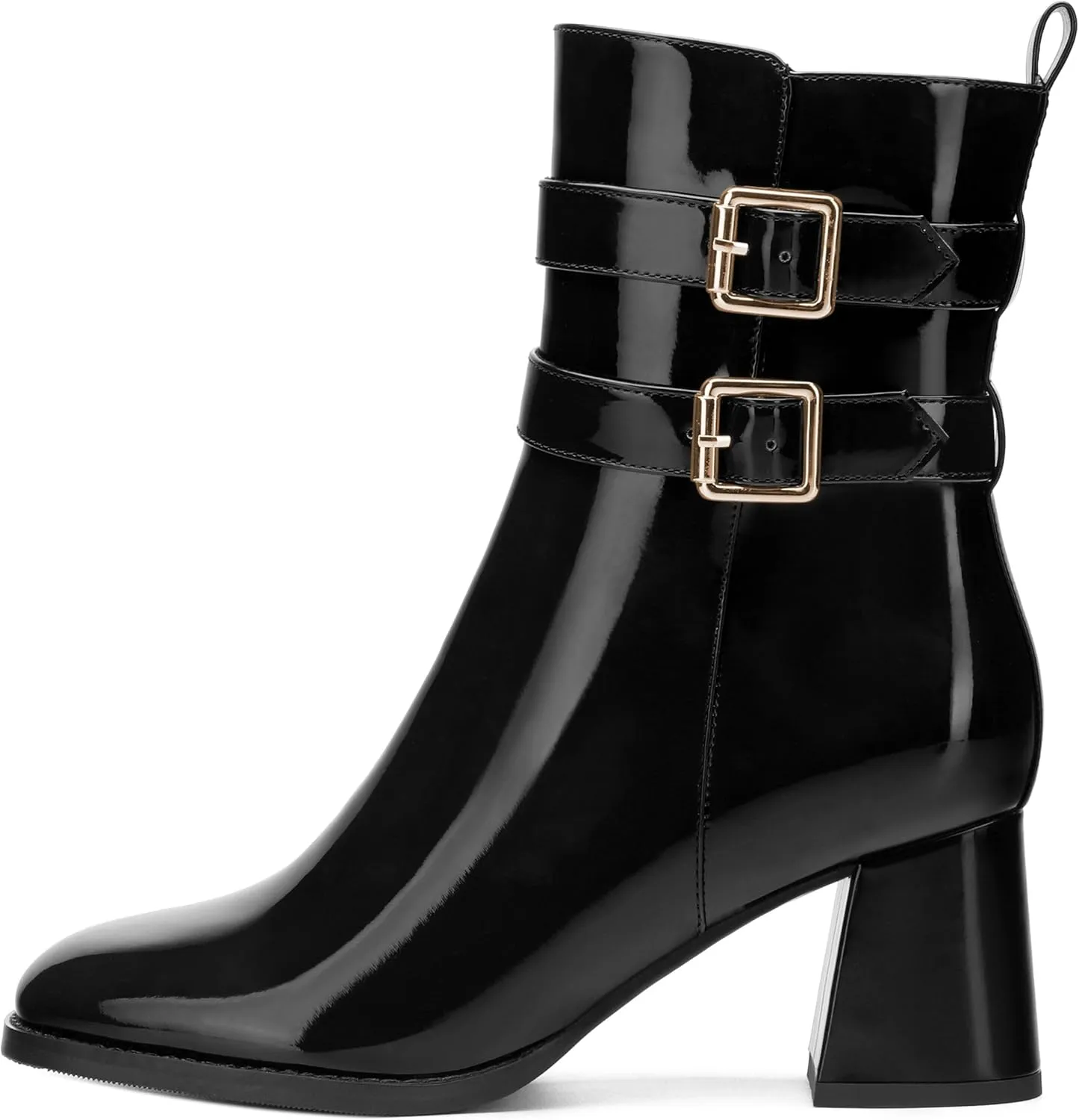 Womens Chunky High Heel Boots - Zip Up, Square Toe, Ankle Booties,Simple Classic Mid Heel Shoes for Women2.5in