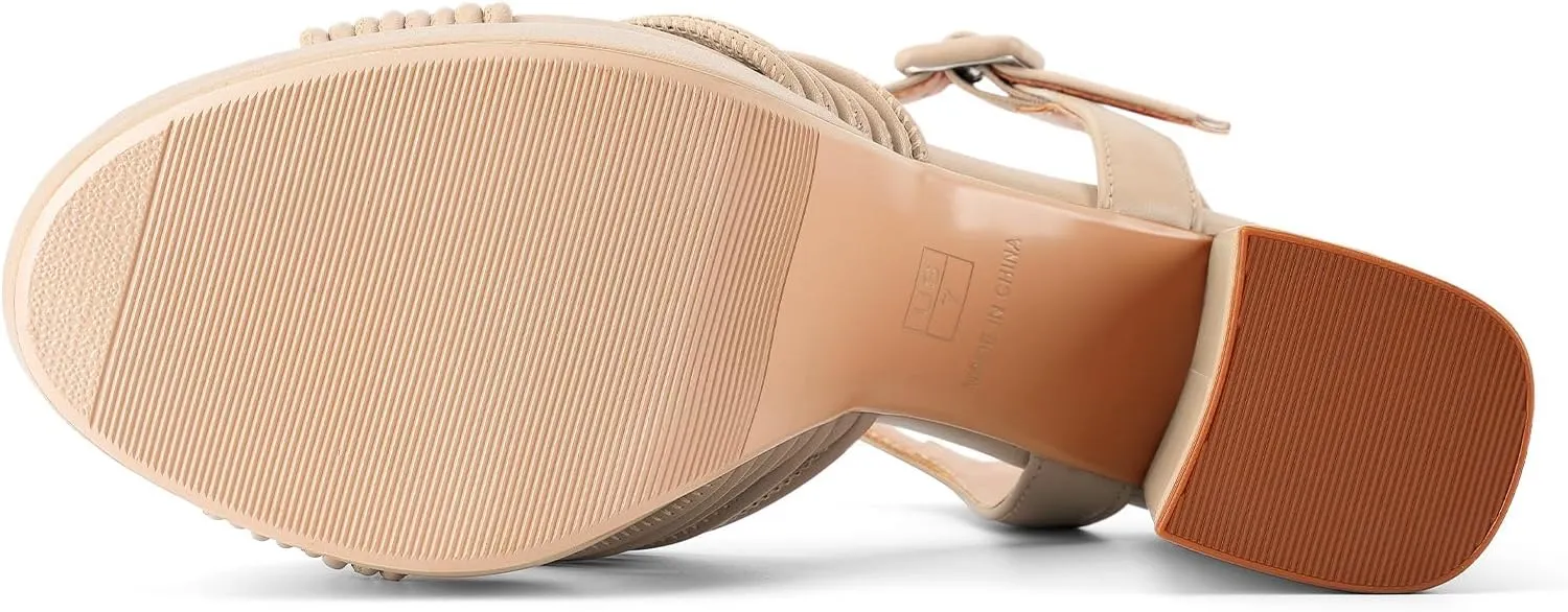 Women's Chunky Platform Heels Baby Pink Block Heeled Sandals Round Open Toe Comfy Bow Heels Slingback Sandal Wedding Party Shoes for Ladies Stylish Cute Summer