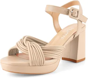 Women's Chunky Platform Heels Baby Pink Block Heeled Sandals Round Open Toe Comfy Bow Heels Slingback Sandal Wedding Party Shoes for Ladies Stylish Cute Summer