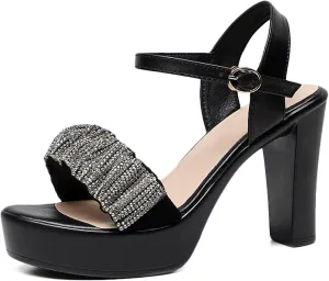 Women's Chunky Platform High Heels Ankle Strap Block Heeled Sandals Wedding Evening Party Dress Sandals Bridal Shoes,3.95in