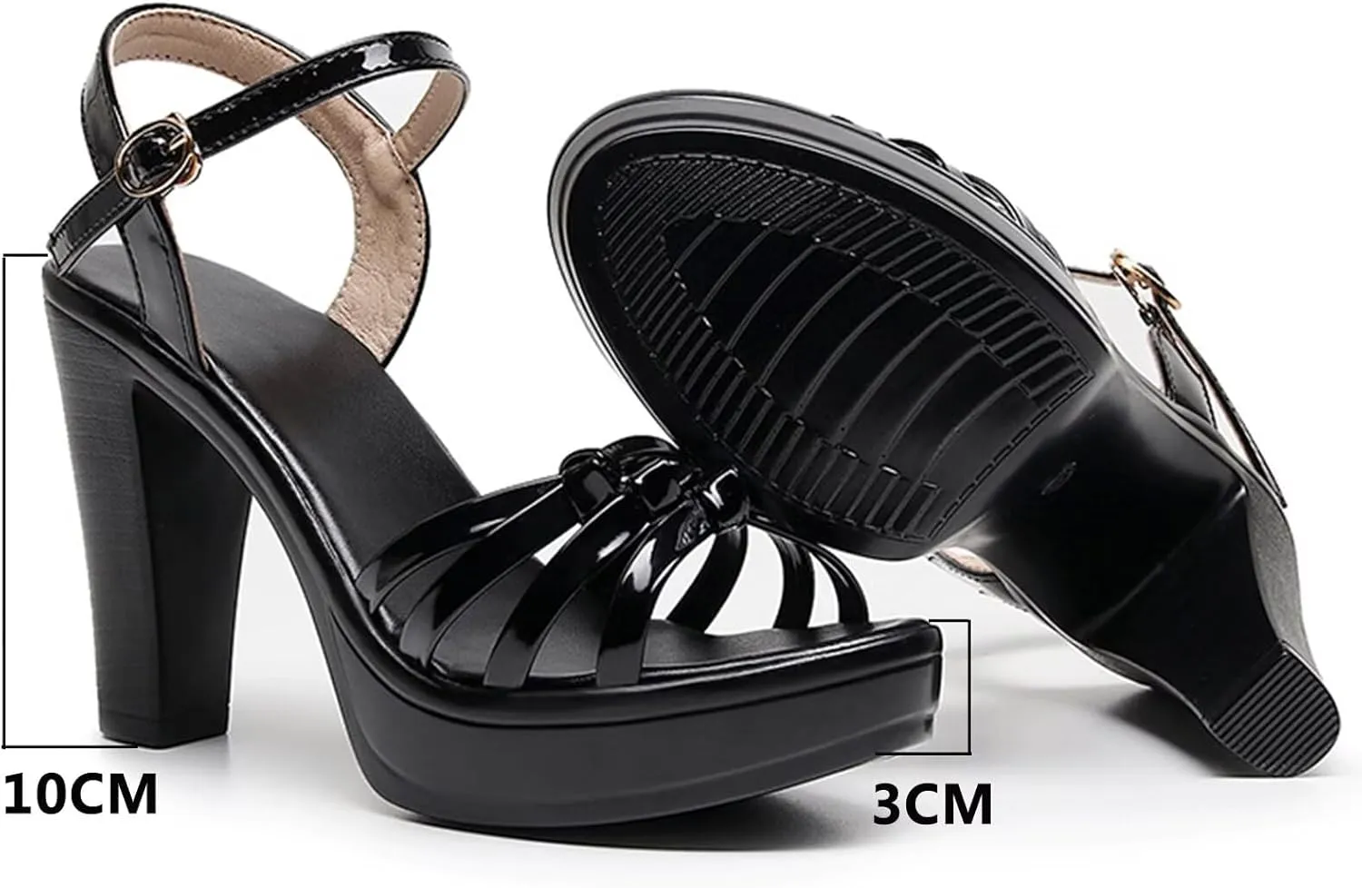 Women's Chunky Platform High Heels Ankle Strap Block Heeled Sandals Wedding Evening Party Dress Sandals Bridal Shoes,3.95in