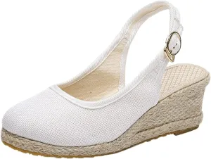 Womens Closed Toe Espadrille Wedge Heels Sandals 2025 Retro Casual Ankle Strap Platform Wedges Summer Canvas Wide Width Sandal Pumps Low Rounded Elegant Working Espadrilles Shoes Heel Sandals