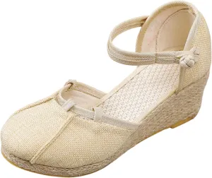 Womens Closed Toe Sandals Ankle Buckle Strap Sandals Dressy Espadrille Platform Wedge Sandal Fashion Comfortable Summer Shoes 2025 Beach Vacation Travel Shoes