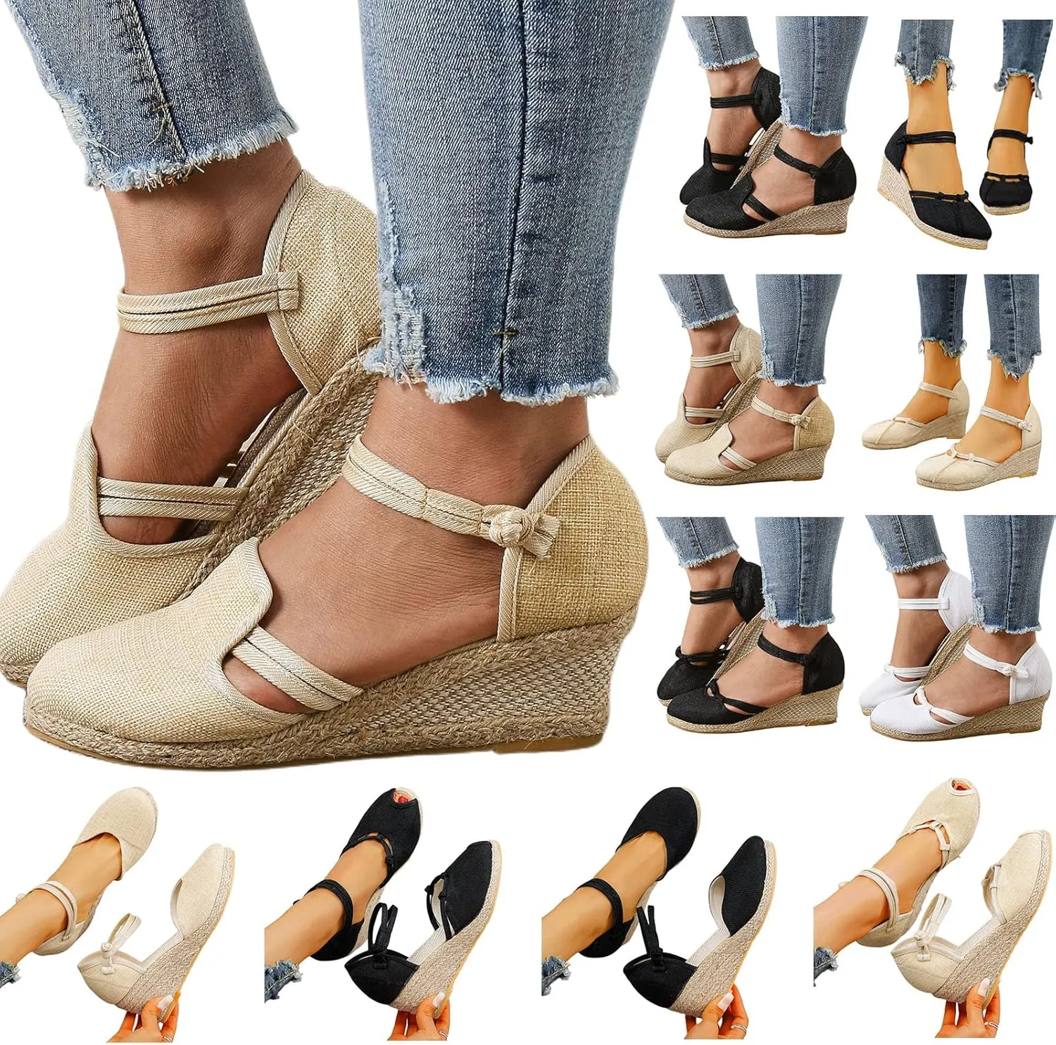 Womens Closed Toe Sandals Ankle Buckle Strap Sandals Dressy Espadrille Platform Wedge Sandal Fashion Comfortable Summer Shoes 2025 Beach Vacation Travel Shoes