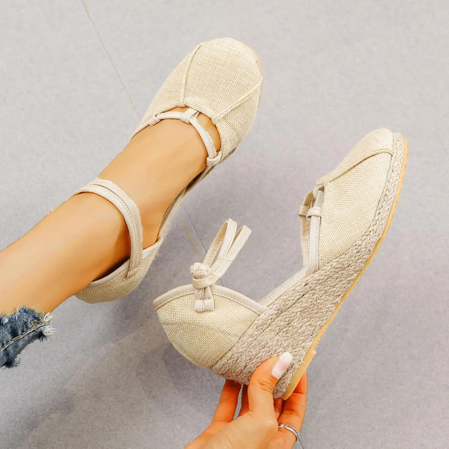 Womens Closed Toe Sandals Ankle Buckle Strap Sandals Dressy Espadrille Platform Wedge Sandal Fashion Comfortable Summer Shoes 2025 Beach Vacation Travel Shoes