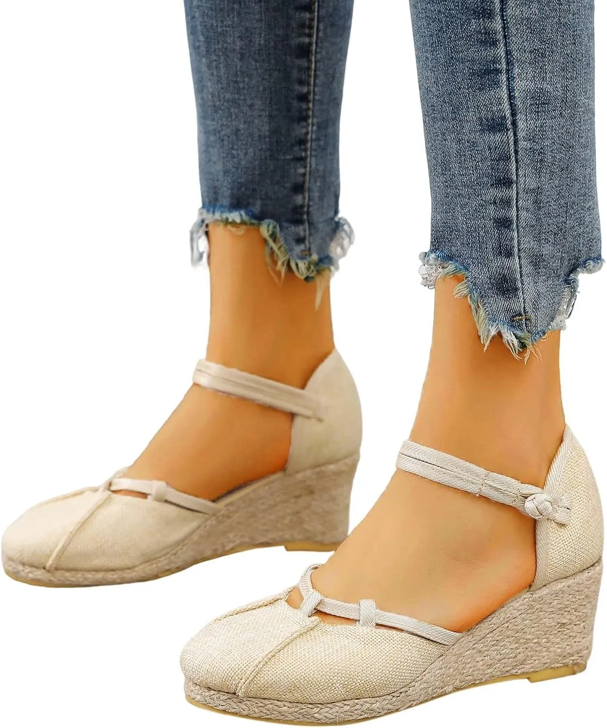 Womens Closed Toe Sandals Ankle Buckle Strap Sandals Dressy Espadrille Platform Wedge Sandal Fashion Comfortable Summer Shoes 2025 Beach Vacation Travel Shoes