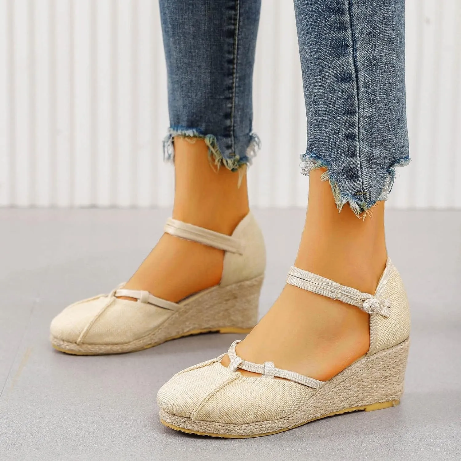 Womens Closed Toe Sandals Ankle Buckle Strap Sandals Dressy Espadrille Platform Wedge Sandal Fashion Comfortable Summer Shoes 2025 Beach Vacation Travel Shoes