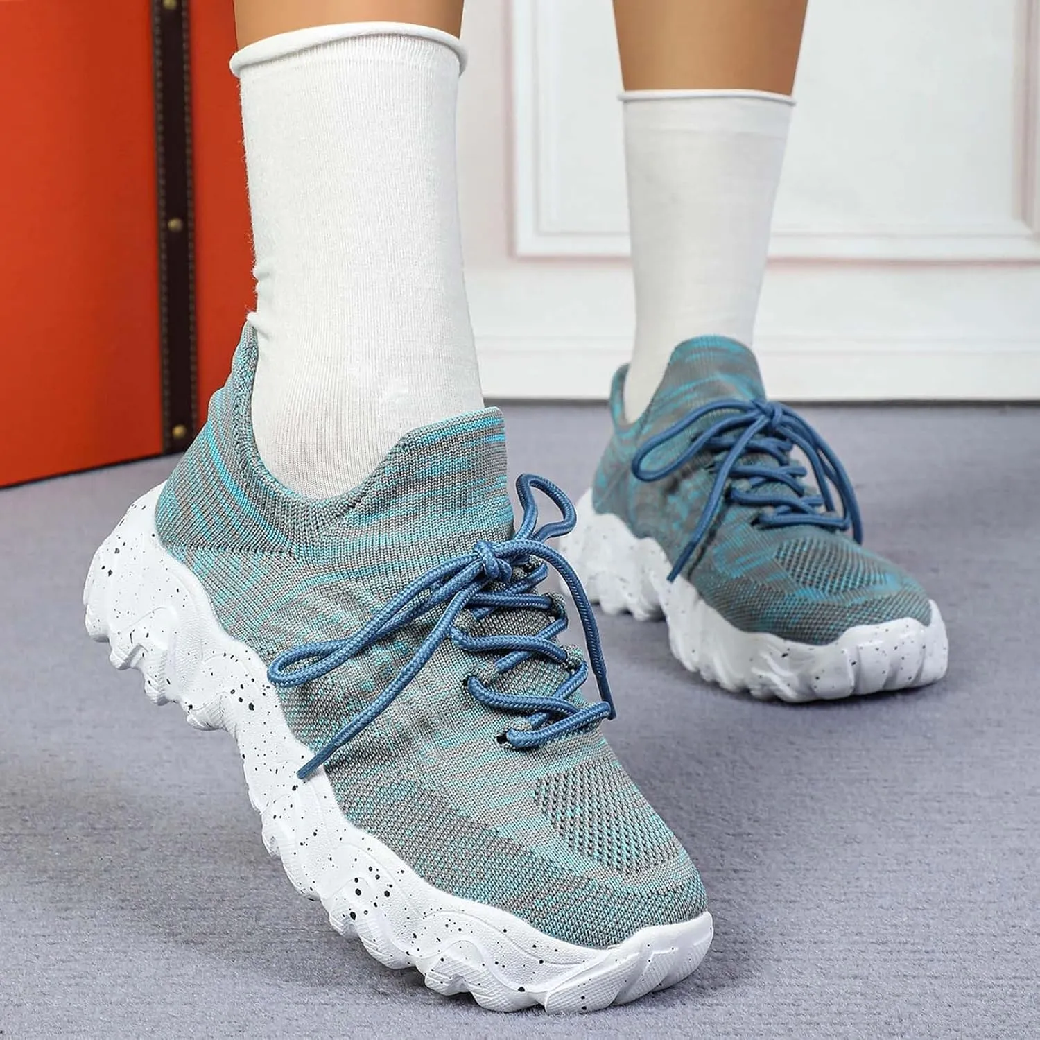 Women's Comfortable Breathable Knitted Sneakers,Ortho Pro Shoes for Women,Summer Lace Up Low Top Slip On Sneakers, Lightweight Mesh Running Shoes,Women's Mesh Orthopedic Sneakers