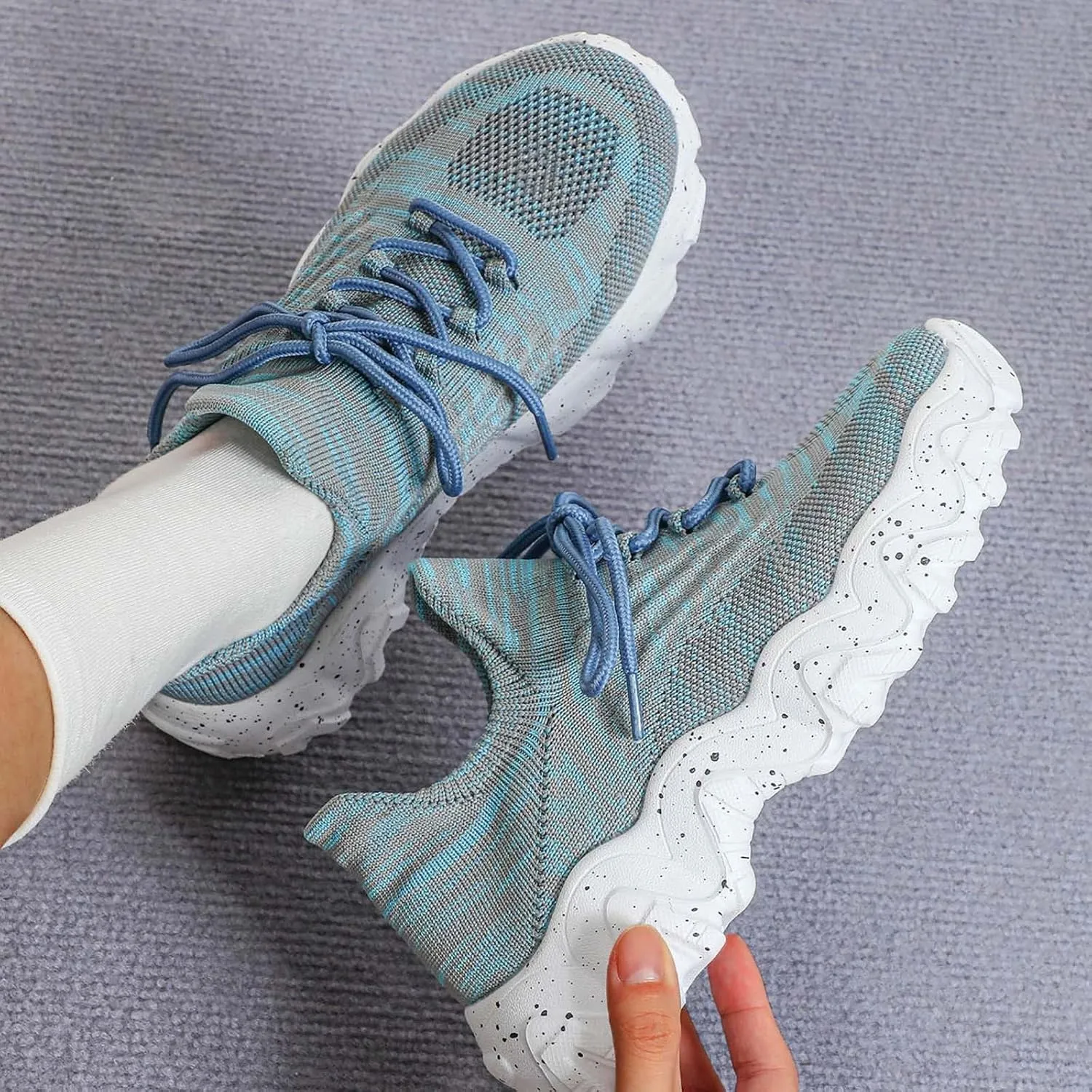 Women's Comfortable Breathable Knitted Sneakers,Ortho Pro Shoes for Women,Summer Lace Up Low Top Slip On Sneakers, Lightweight Mesh Running Shoes,Women's Mesh Orthopedic Sneakers