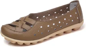 Women's Cowhide Leather Shoes Loafer Casual Slip On Shoe Driving Moccasins Closed Toe Boat Flats Walking Sandals