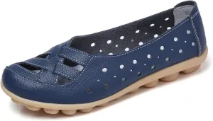 Women's Cowhide Leather Shoes Loafer Casual Slip On Shoe Driving Moccasins Closed Toe Boat Flats Walking Sandals
