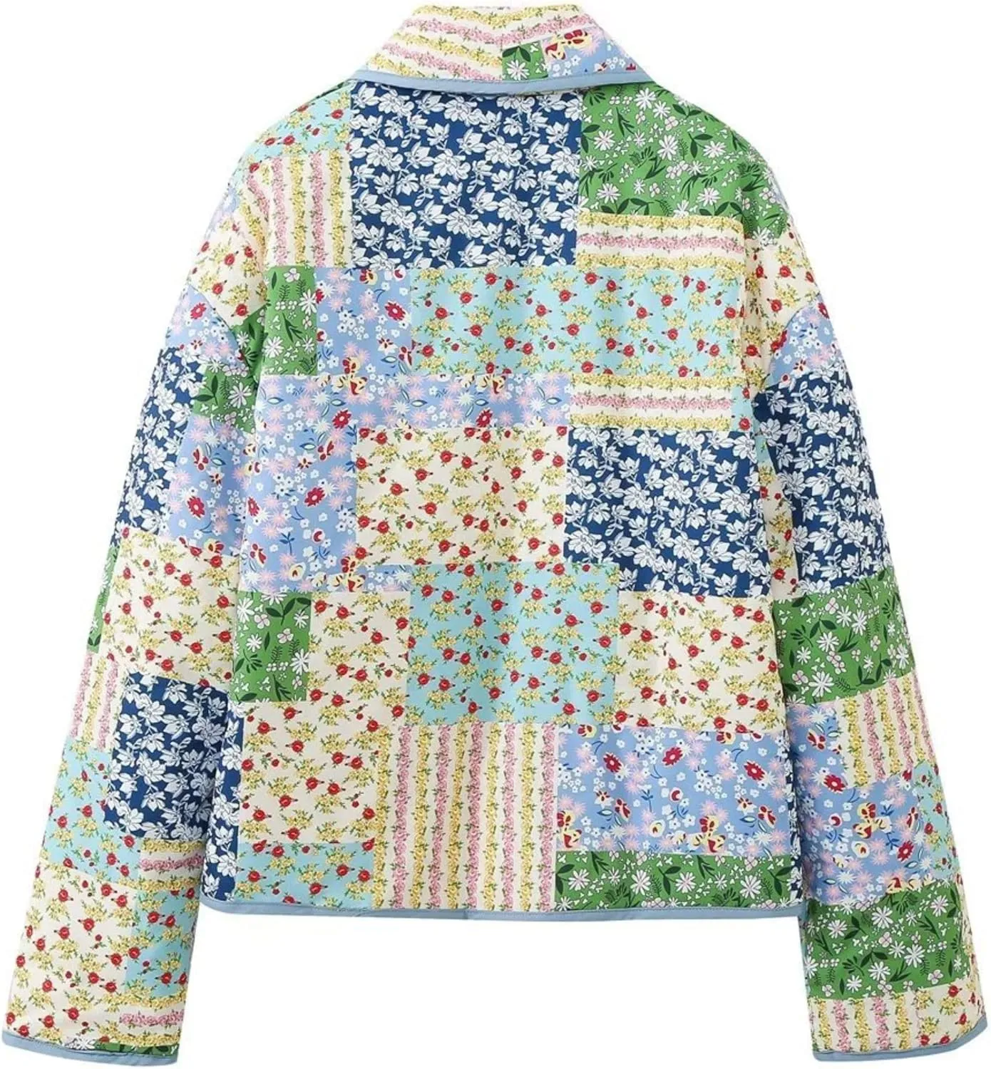 Womens Cropped Quilted Lightweight Jackets Floral Printed Open Front Puffer Coat Cardigan