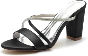 Women's Cross Strap Bridal Dress Slingback Pumps Sandal Chunky Block Heel Wedding Shoes Open Toe Evening Prom Party