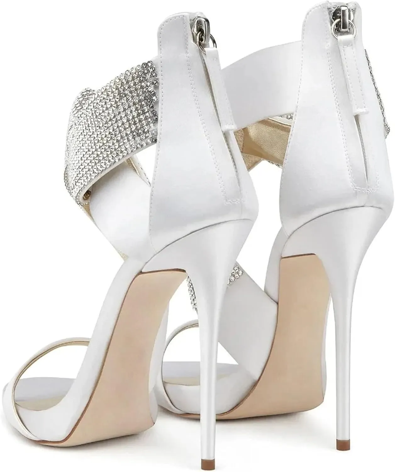 Women's Crystal Strap Peep Toe Sandals, Summer Evening Stiletto Party Heels
