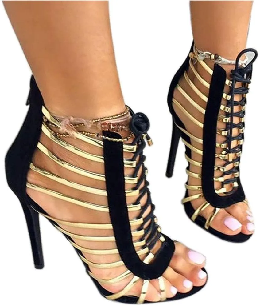 Women's Dress Sandals, Fashion High Heels, Fringed Lace-up Sandals Red Yellow