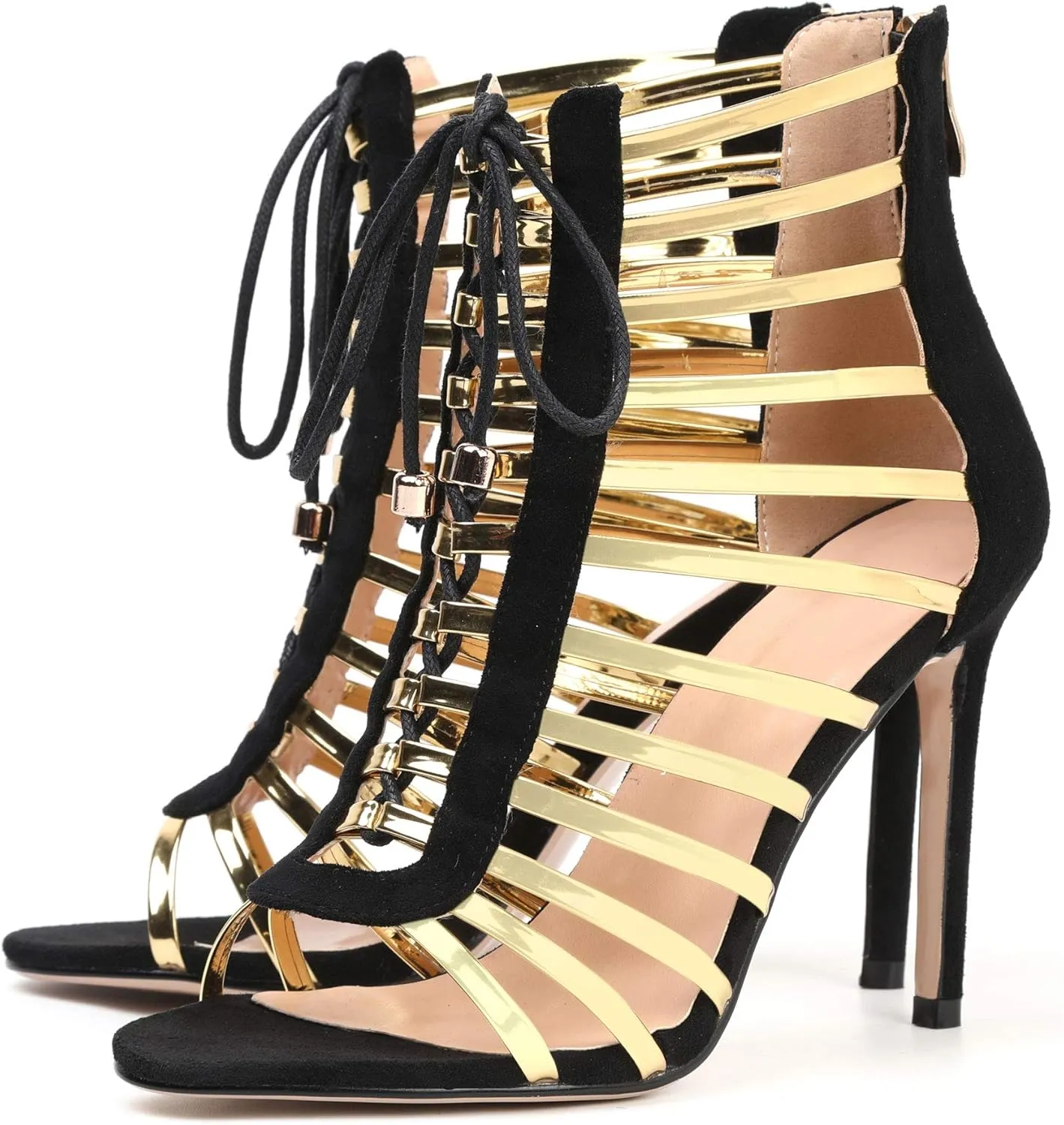 Women's Dress Sandals, Fashion High Heels, Fringed Lace-up Sandals Red Yellow