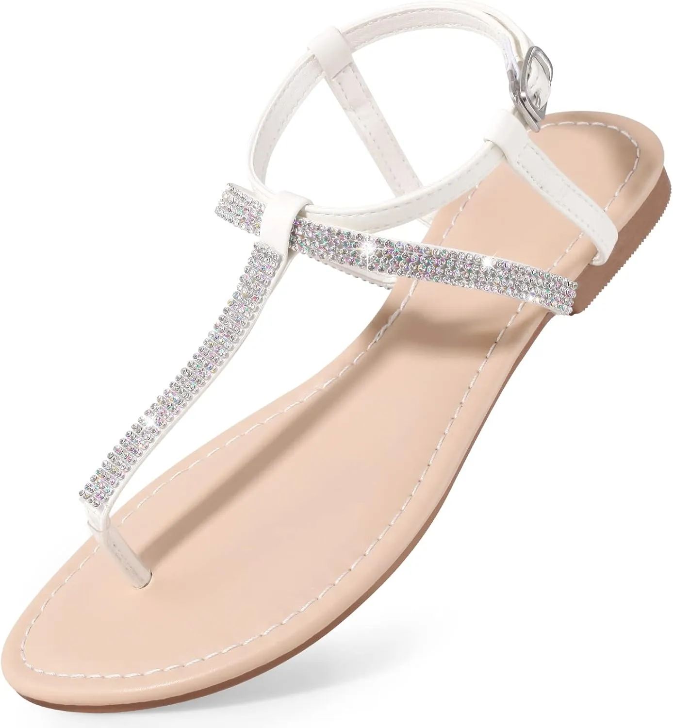Women's Dressy Sandals Flat Glitter Comfortable Slides Rhinestone Sandals for Women Ladies Fashion Shoes