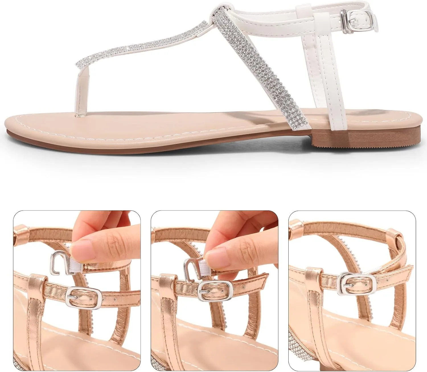 Women's Dressy Sandals Flat Glitter Comfortable Slides Rhinestone Sandals for Women Ladies Fashion Shoes