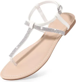 Women's Dressy Sandals Flat Glitter Comfortable Slides Rhinestone Sandals for Women Ladies Fashion Shoes