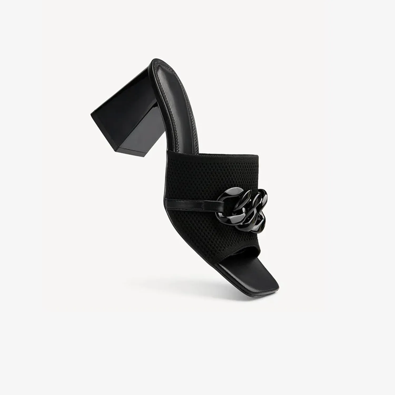 Women's Elegant Square Toe Chain Heeled Sandals Pump Shoes