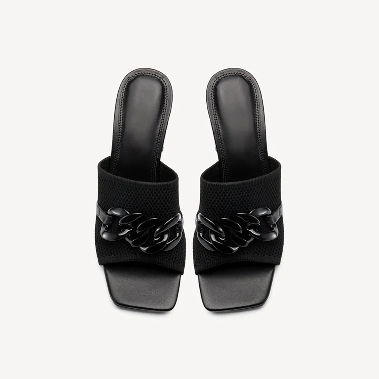 Women's Elegant Square Toe Chain Heeled Sandals Pump Shoes