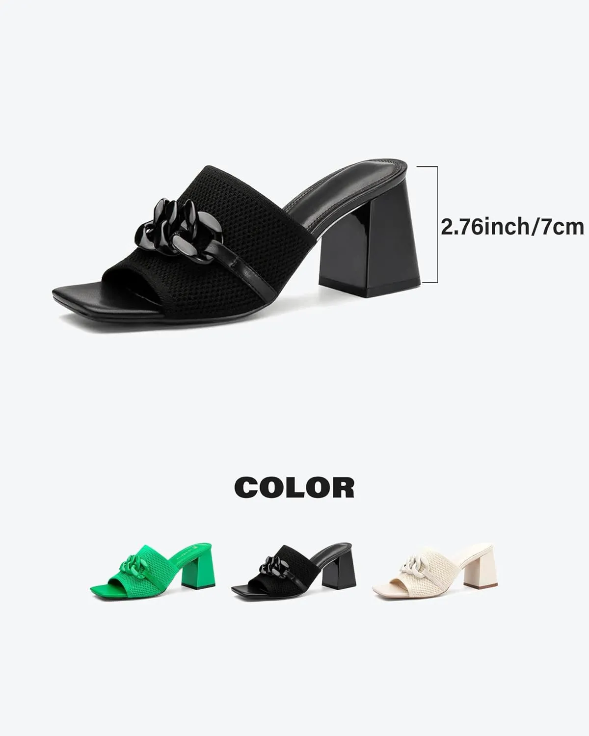 Women's Elegant Square Toe Chain Heeled Sandals Pump Shoes