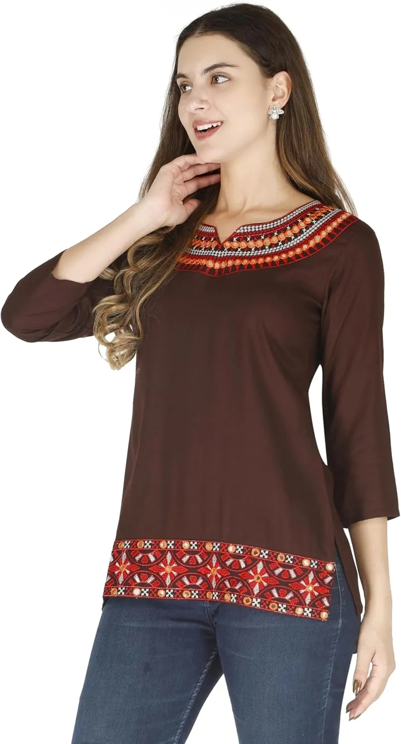 Women's Embroidered Cotton Short Kurti