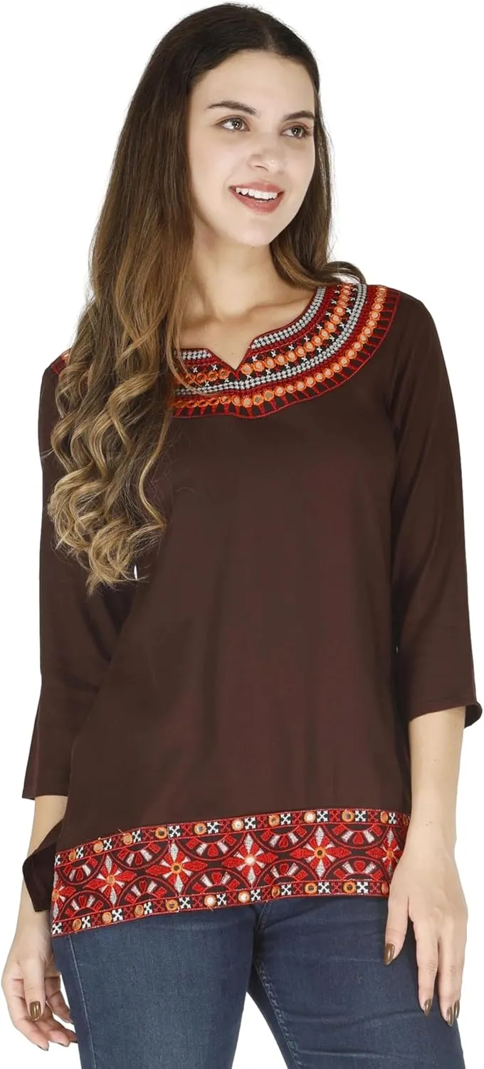 Women's Embroidered Cotton Short Kurti
