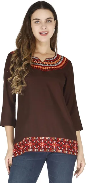 Women's Embroidered Cotton Short Kurti