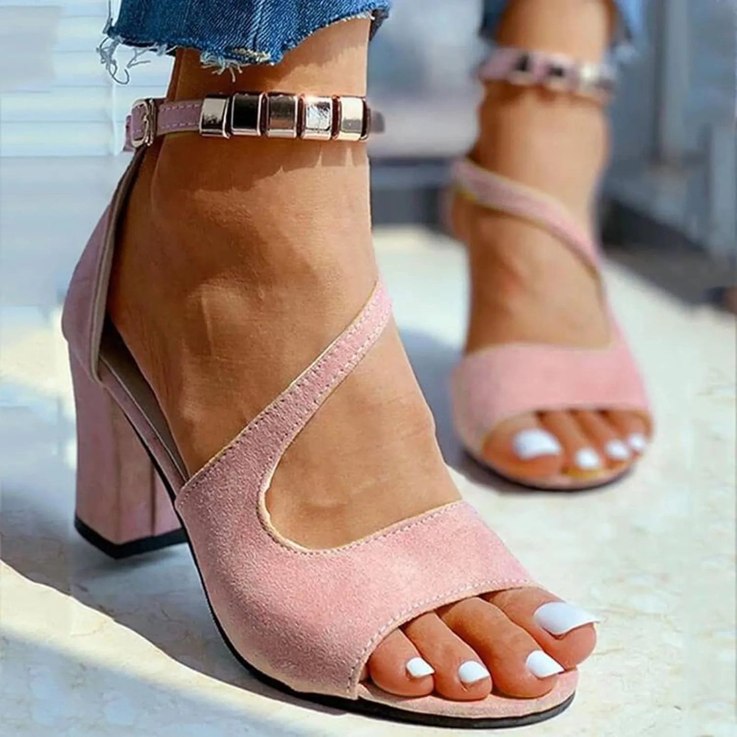 Women's Fashion Glitter High Heel Sandals Summer Comfortable Strappy Footwear