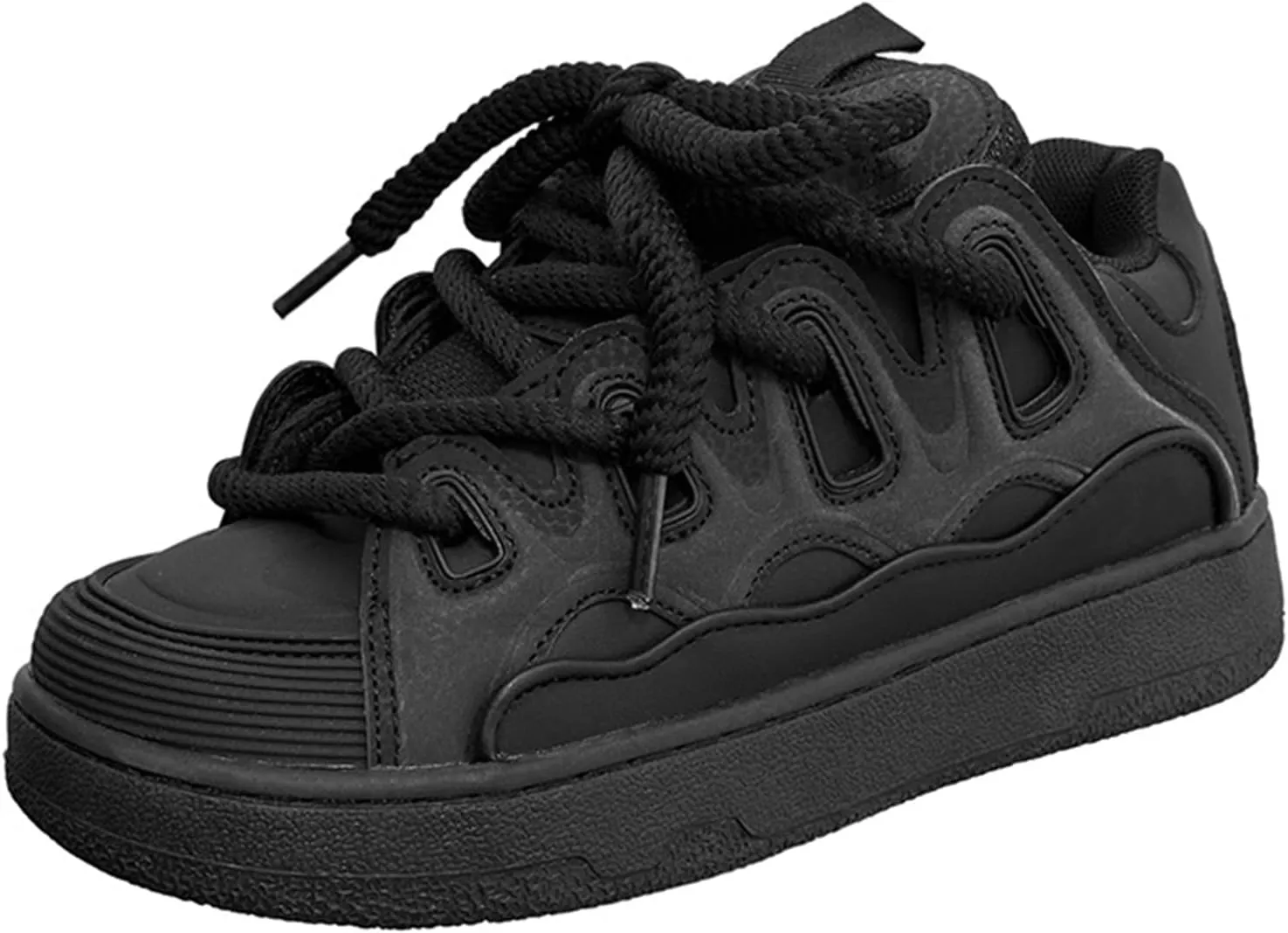 Women's Fashion Platform Sneakers - Lightweight Lace-up Trainers for Casual Wear with Thick Sole - Breathable for Couples - Luminous Men's and Women's Sneakers,Black-38